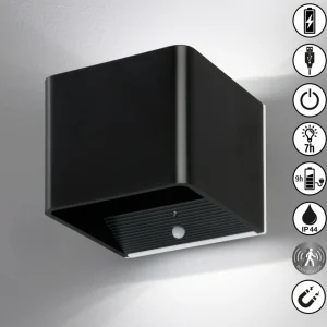 Fashion Applique murale LED rechargeable Magnetics, noir, USB, détecteur de Éclairage Extérieur Professionnel