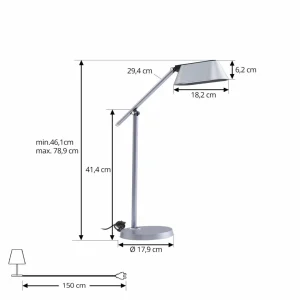 Best Sale lampe de table LED Thies, gris, ABS, hauteur 78cm, intensité variable Éclairage De Bureau