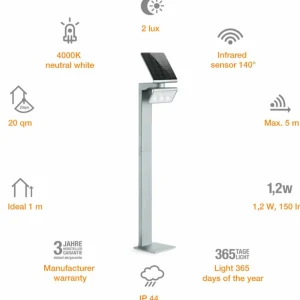 Sale XSolar Stand lampe solaire LED argentée Éclairage Extérieur Professionnel